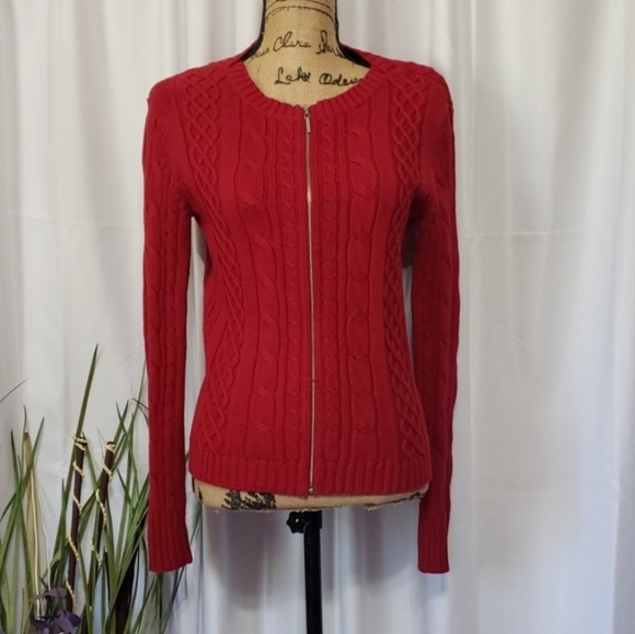 Tommy Hilfiger Sweaters - Tommy Hilfiger red cable knit zip sweater